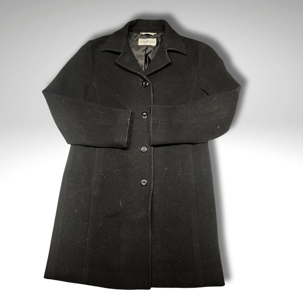 VTG Charles Klein 100% Wool Black Overcoat | Minimalist Tailored Winter Coat 8